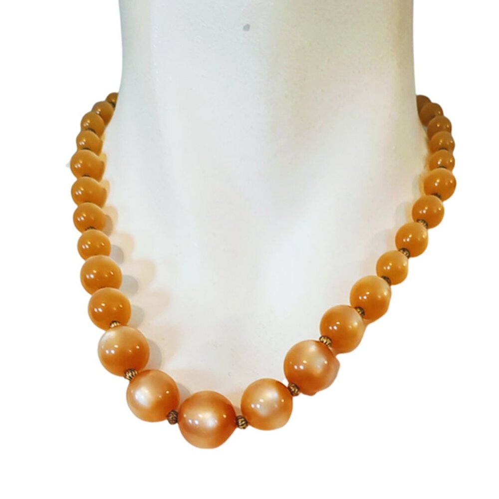 1960s Vintage Orange Tan Moon Glow Lucite Plastic Beaded Necklace Choker